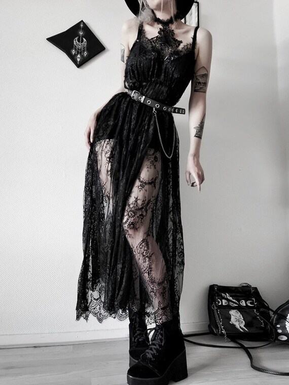 Gothic Lace High Waist Maxi Dress With Choker Etsy