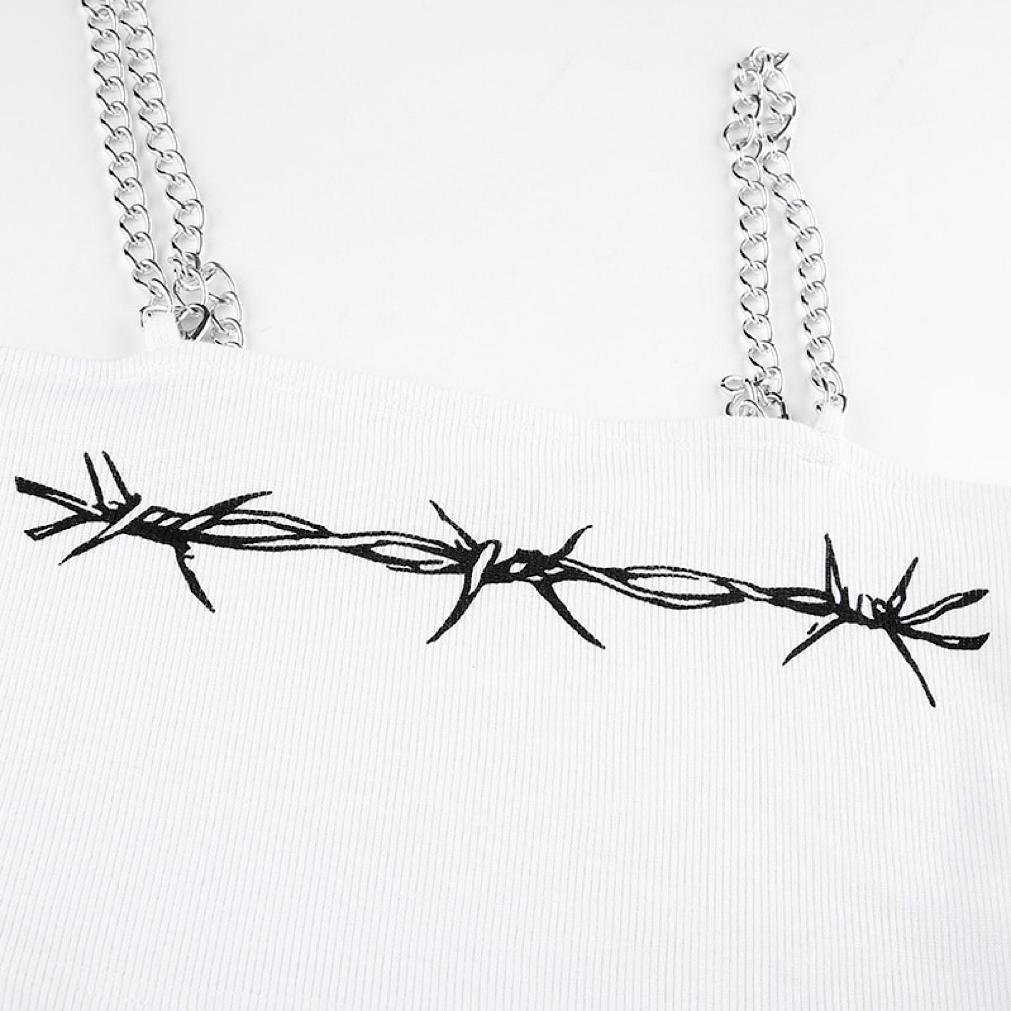 Stylish Crop Top with Metal Chain Straps in White Etsy
