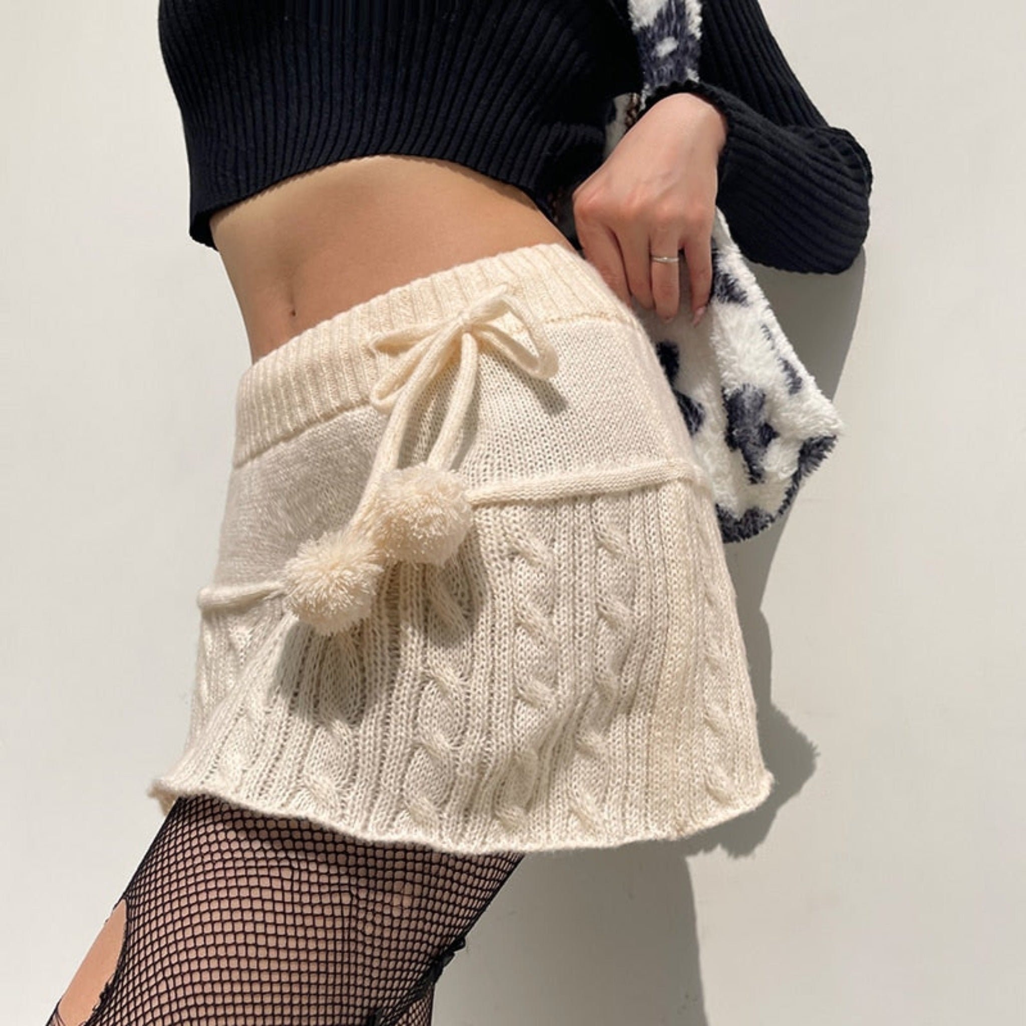 Y2K Knitted Low Waist Short Skirt in White - Etsy