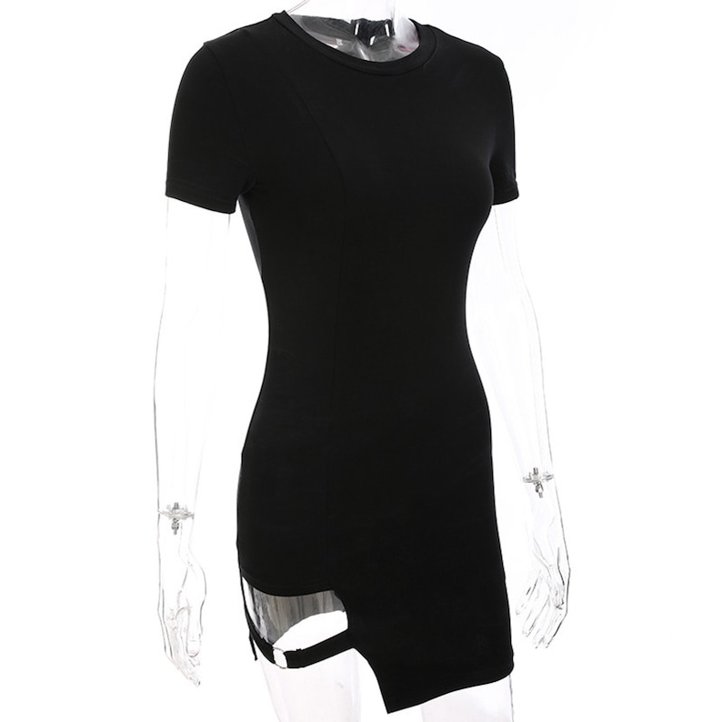 Bodycon short sleeve cotton mini dress with cutout detail in black