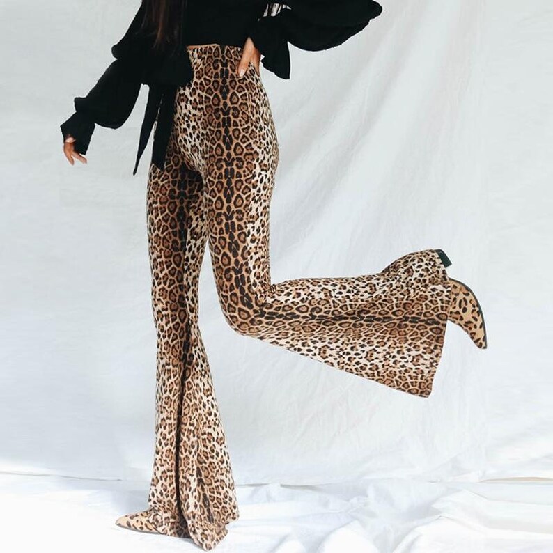 High Waist Leopard Print Flare Pants Etsy