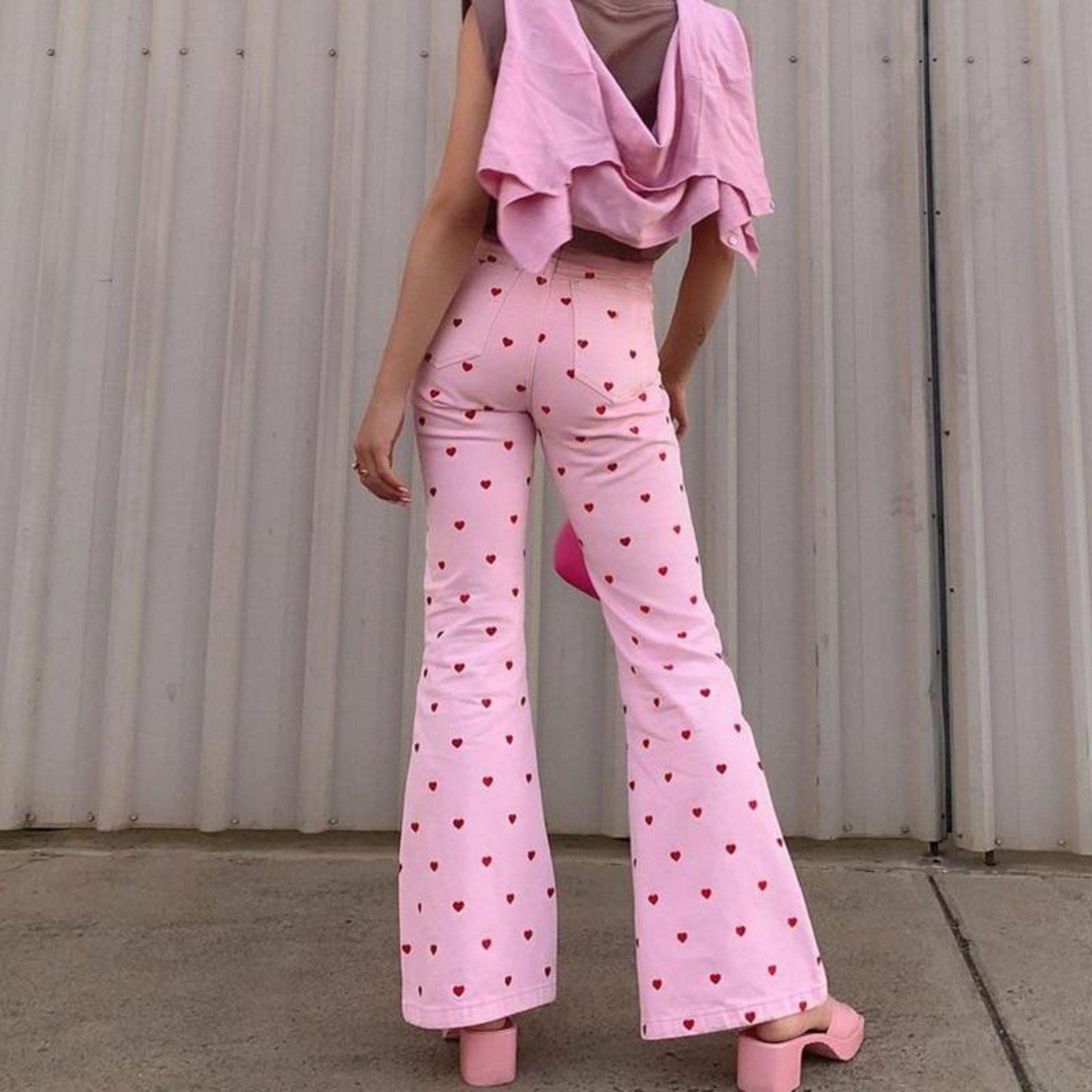 High Waist Flare Pants in Pink 