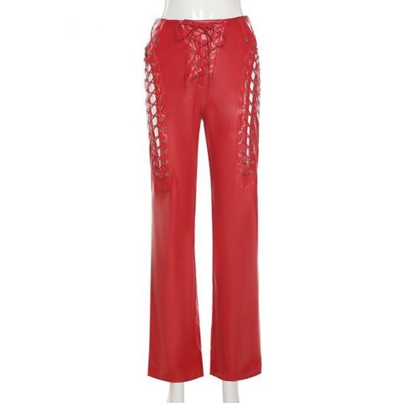 Faux Leather Lace up Pants - Etsy Australia