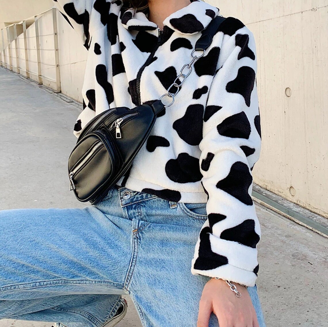 Cow Print Faux Fur Jacket Etsy