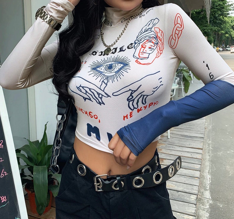 Women Crop Tops long Sleeve Turtleneck