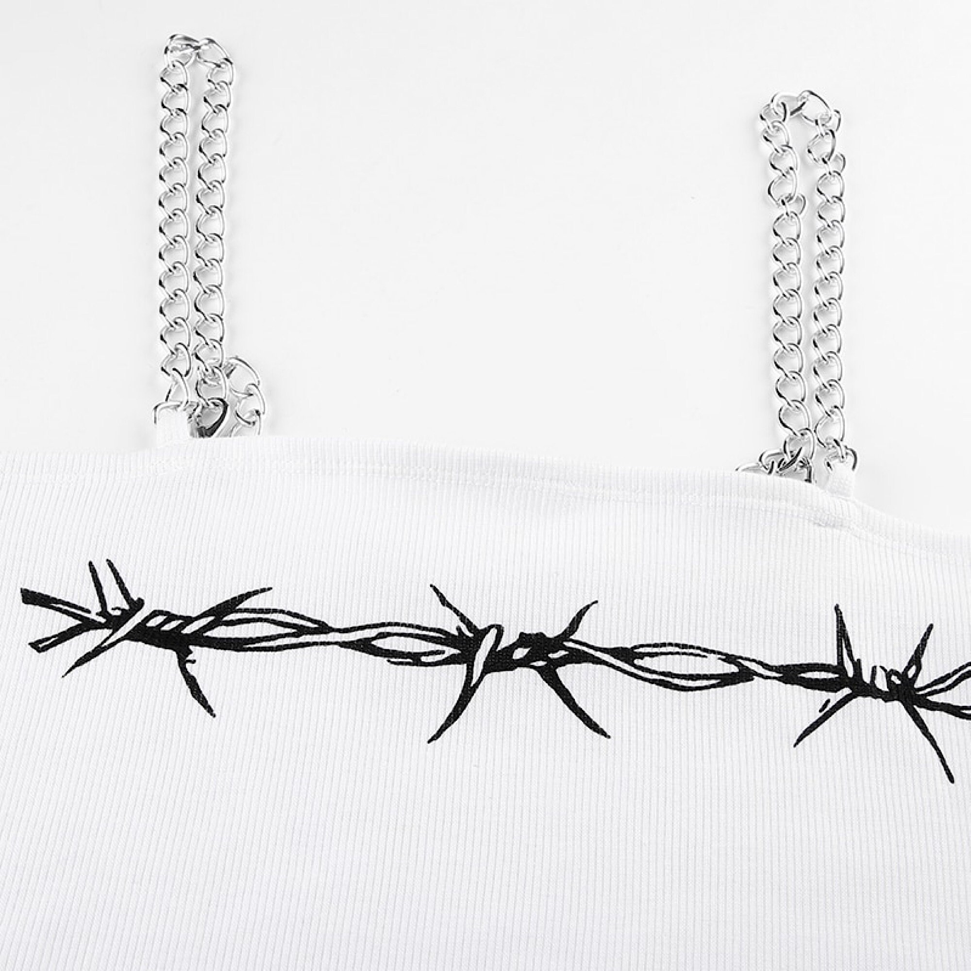 Stylish Crop Top with Metal Chain Straps in White Etsy