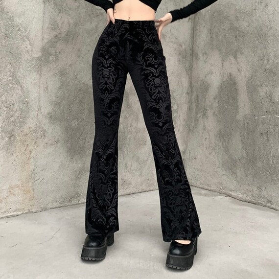 Gothic Damask Velvet Flare Pants in 