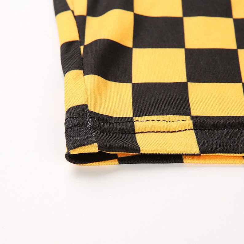 Checkered Print Long Sleeve Crop Top in Yellow and Black Etsy
