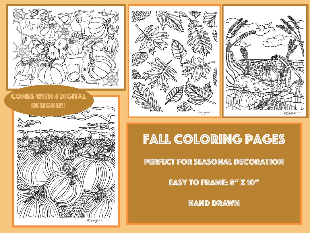 Fall Coloring Pages: Digital Personalized Art for Seasonal Decoration ...