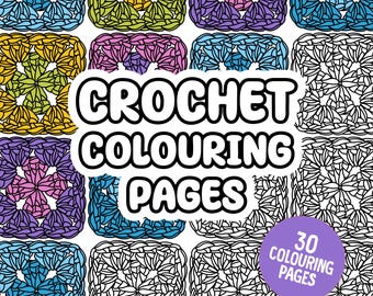 30 páginas para colorear de cuadrados de la abuela a crochet: diseños dibujados a mano (descarga digital)