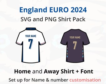 England Heim- und Auswärtstrikot für Euro 2024 SVG-Icon-Pack - Digitaler Download - Sowohl Trikots als auch Buchstaben und Zahlen zur vollständigen Anpassung.