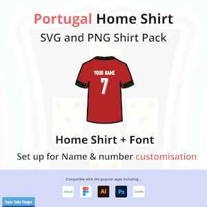 Portugal Home Shirt SVG icon pack - Digital download - Shirt, letters and numbers for full customisation.