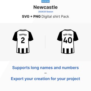 Puede incluir: Dos camisetas de f&uacute;tbol blanco y negro con nombres y n&uacute;meros en la espalda. La camiseta de la izquierda tiene el nombre "TRIPPIER" y el n&uacute;mero "2". La camiseta de la derecha tiene el nombre "TARA JANE" y el n&uacute;mero "40".