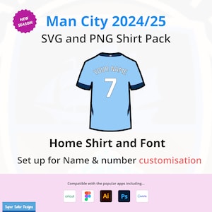 Pacote de ícones SVG e PNG do Man City Home Temporada 2024/25 - Download digital - Camisa, letras e números para personalização completa.