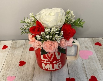 Sweetheart Mug Floral Arrangement, Mug Floral Arrangement, Roses in Mug, Gift for her, Flowers in a Mug, Floral mug gift, Lover's gift