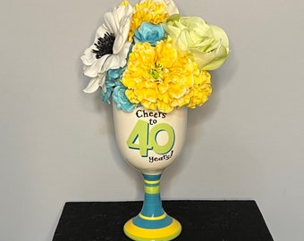 40th Birthday Glass Vase Floral Arrangement