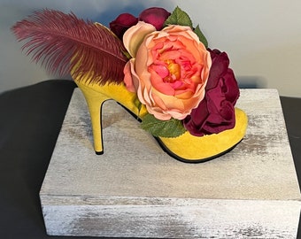 Yellow High Heel Shoe Floral Arrangement, High Heel Shoe Arrangement, Shoe Lovers Gift, High Heel Shoe, Stiletto Shoe, Flowers in a shoe