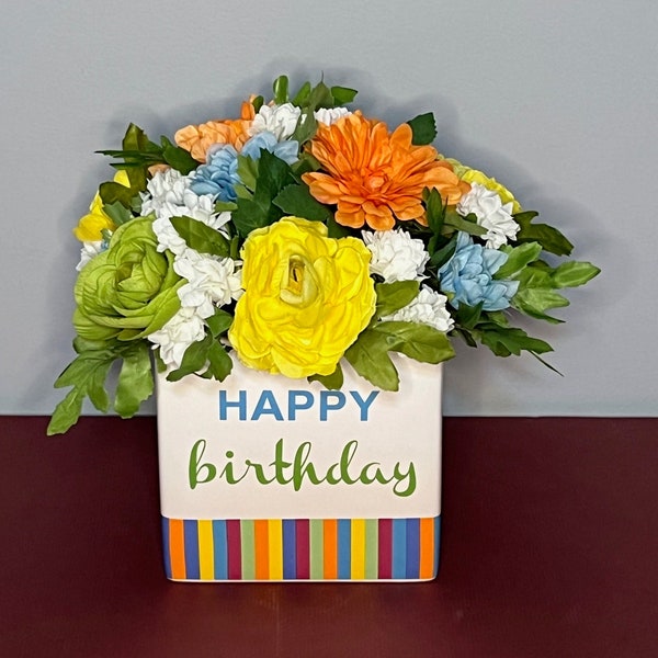 Happy Birthday Colorful Floral Arrangement, Birthday Floral Arrangement Centerpiece, Flowers For Her Birthday Gift, Happy Birthday Gift