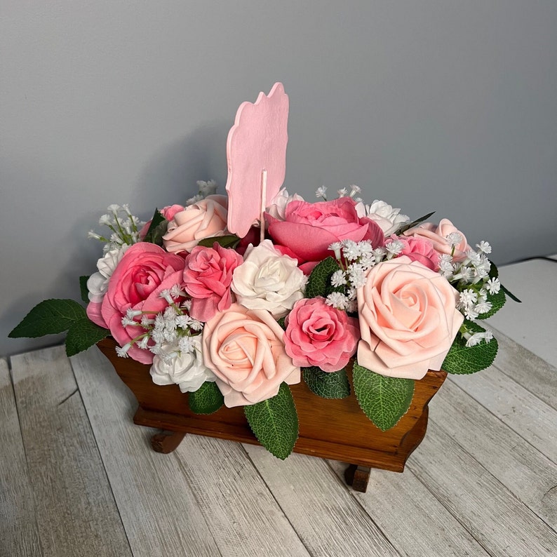 Baby Cradle It's A Girl Floral Arrangement, Baby Shower Floral