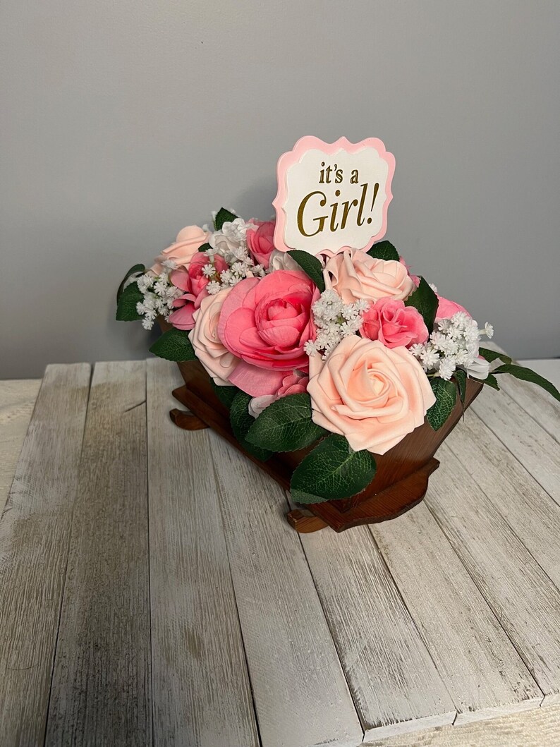 Baby Cradle It's A Girl Floral Arrangement, Baby Shower Floral