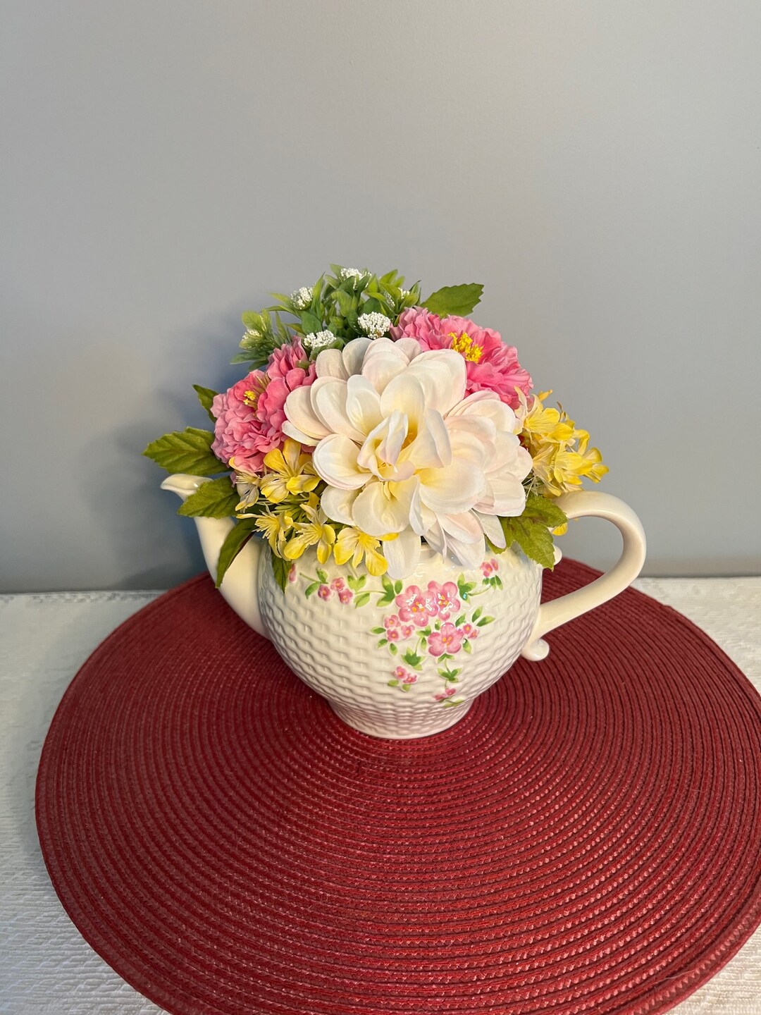 Teapot Floral Arrangement Teapot Floral Centerpiece Flowers Etsy