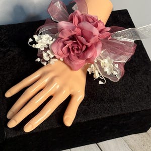 Rose Pink Wrist Corsage: Artificial Floral Wedding Accessory
