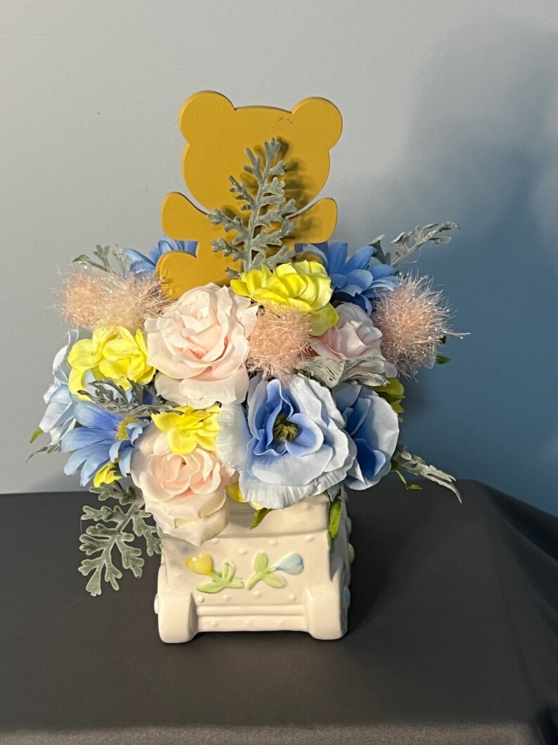 Baby Floral Arrangement, Gender Reveal Baby Train Floral Gift, Baby Shower Train Floral