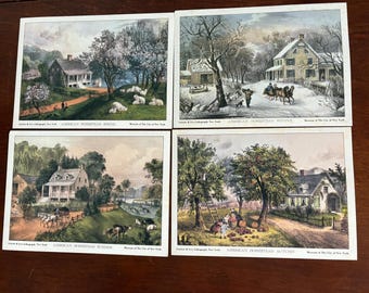 Currier & Ives Four American Lithographs "America Homestead", Four Seasons