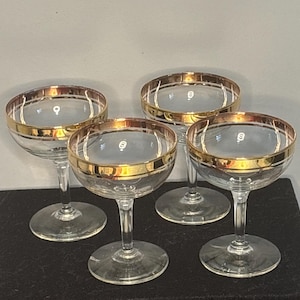 Set of 4 Vintage Double Gold Rim Champagne Glasses