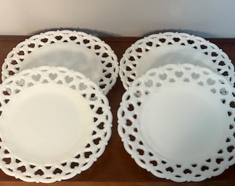 Vintage White Milk Glass Westmoreland Forget-Me-Not Plates Set of 4
