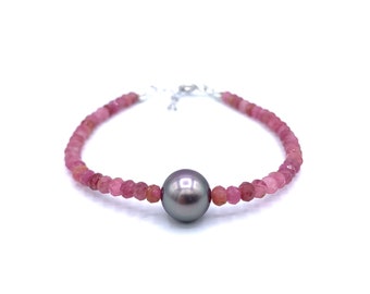 Pink Tourmaline Bracelet with a Tahitian Cultured Pearl