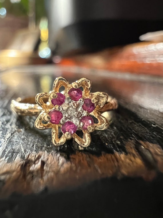 Ruby & Diamond flower ring - image 1