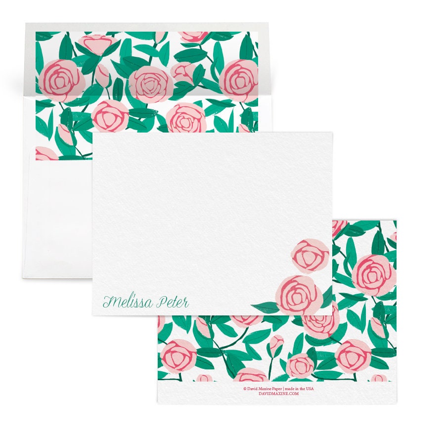 Pink Roses Personalized Stationery Set Stationery Set Etsy