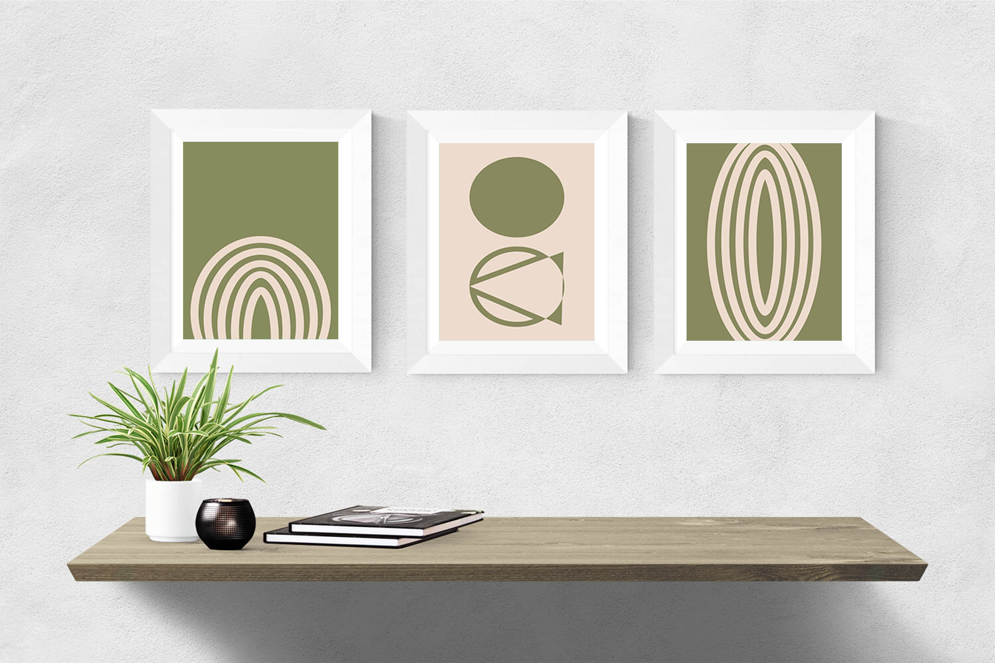 Olive Green Print 3 Piece Wall Art Mid Century Print Set of Etsy