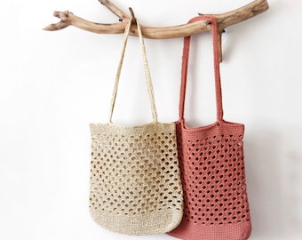 Cotton or Raffia Crochet Bag PDF pattern with photo tutorial “Bubbles Beach Bag”