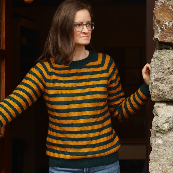 Crochet Sweater Pattern: Strioca, striped, raglan, PDF