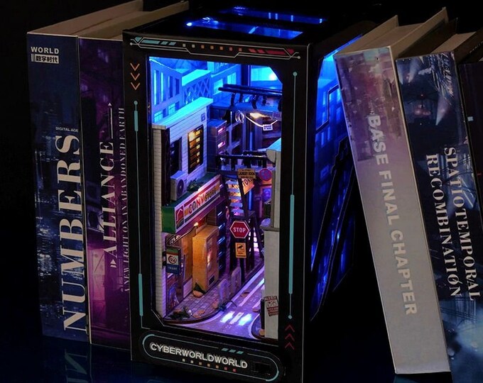 Bookshelf Insert Diorama Kit Scene Cyberworld LED Light Etsy