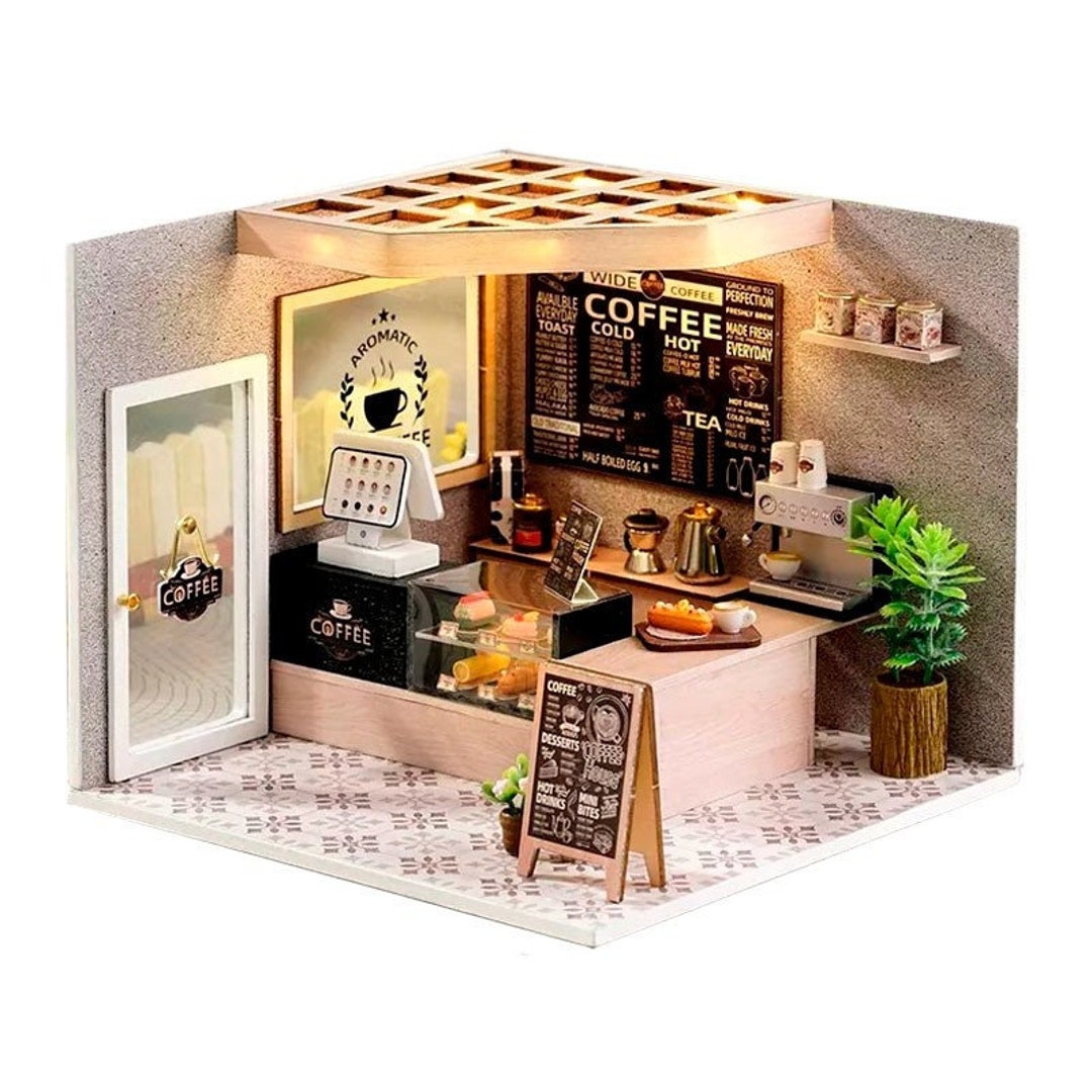 DIY Miniature Dollhouse Kit Coffee Shop With Furniture Etsy