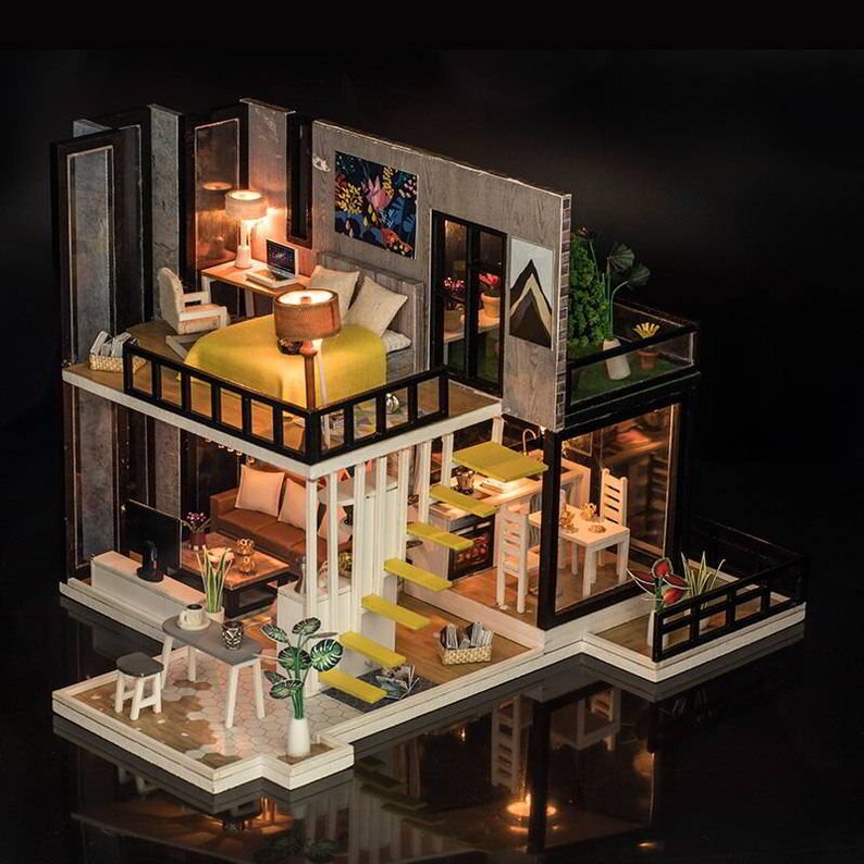 DIY Scene Modern Cottage Diorama Wooden Dollhouse Kits