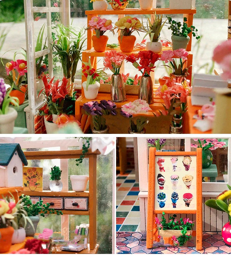 Handmade Model Scene Flower Shop Kit DIY 3D Miniature