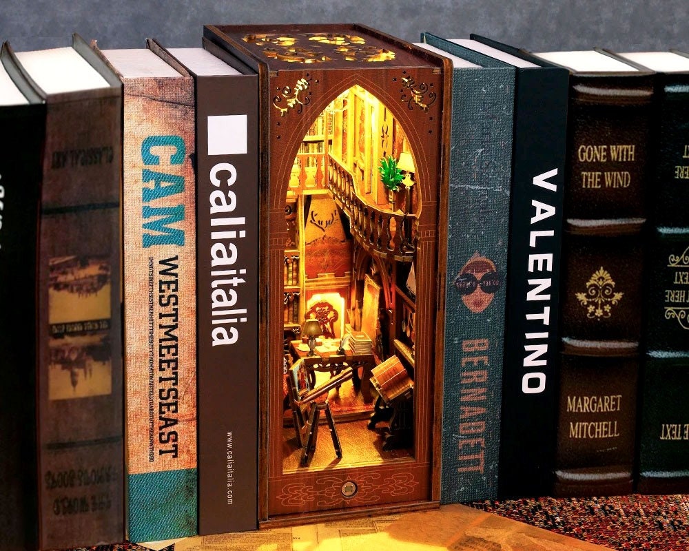 Book Nook Library, Miniature Diorama Library of Books With LED