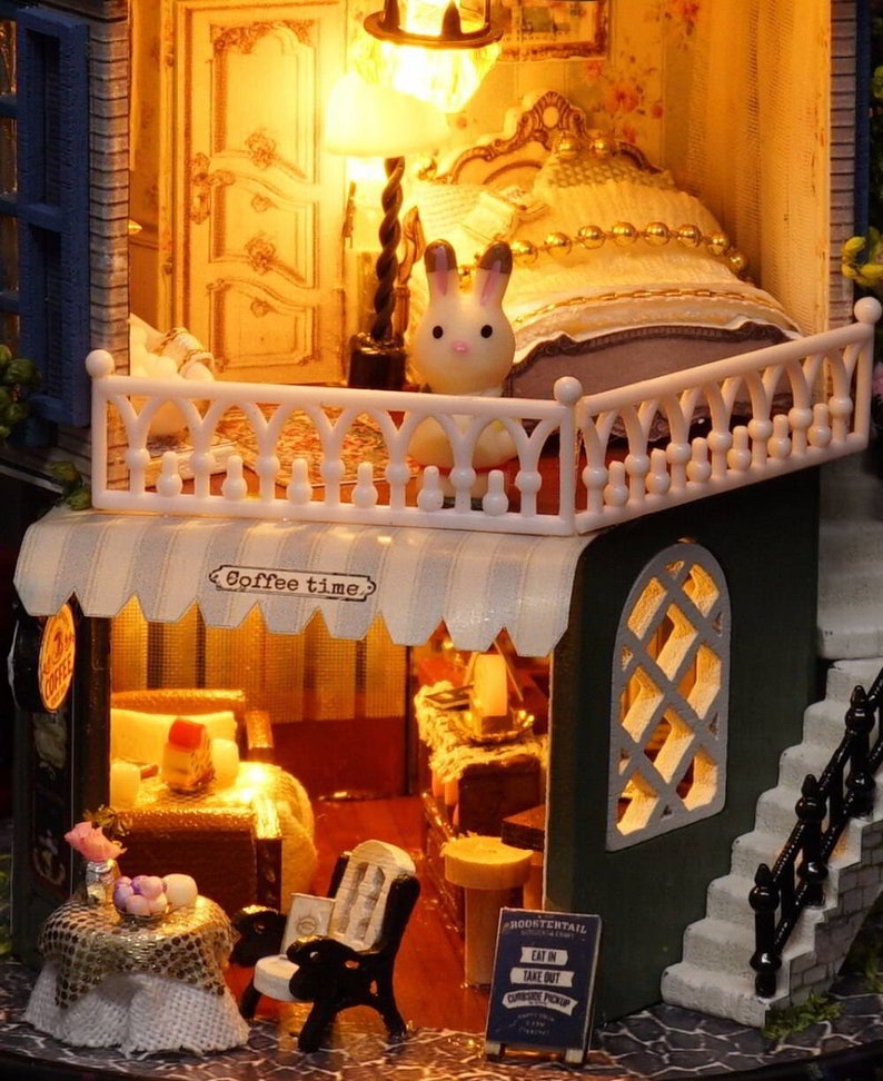 DIY 3D Scene Black Bunny Cottage Rotating Music Box With Etsy