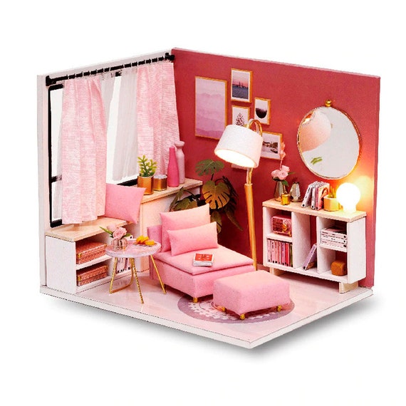 Dollhouse Miniature DIY House Kit Room With Furnitiure Cover Artwork Gift S 