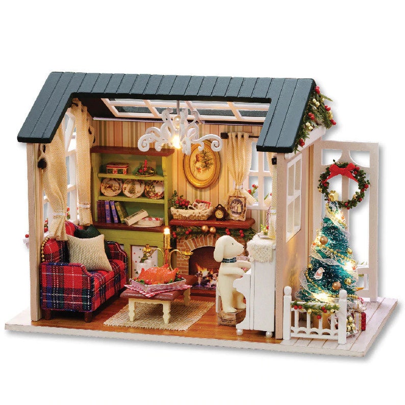 DollLabs DIY Miniature house mini dollhouse Kit with LED Light for Girl Gift Set