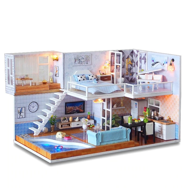 DIY 3D Doll House Model Modern Penthouse With Swimming Pool Etsy