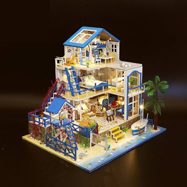 Model Beachfront Modern Villa DIY Dollhouse Furniture Light Etsy