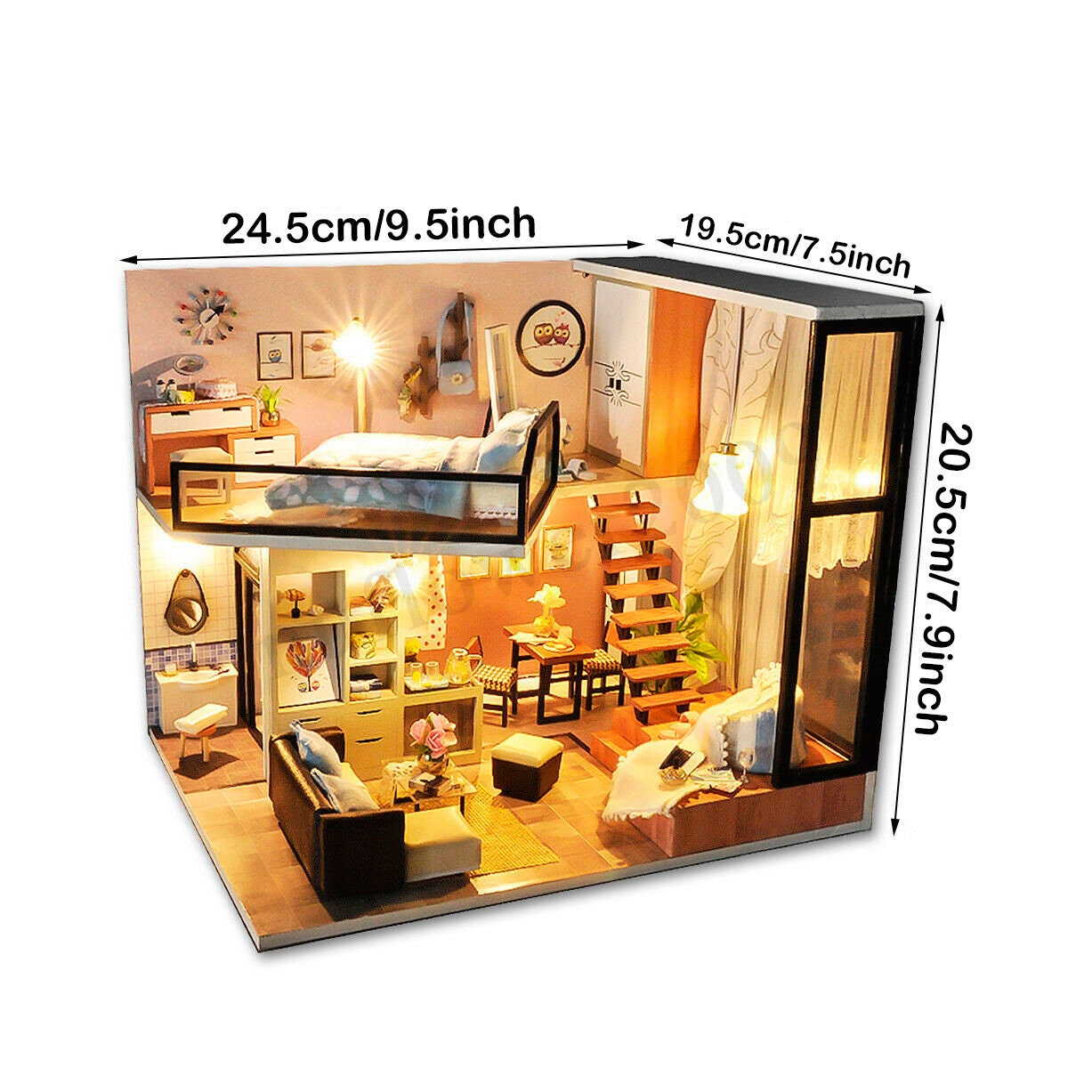 DIY Modern Wooden Dollhouse Loft Kit Furniture Light Etsy Canada