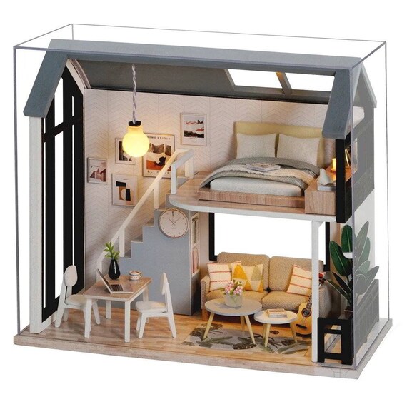 1:24 DIY Puppenhaus Puppenstuben Schlafzimmer mit Möbel und LED 1:24 DIY Puppenhaus Puppenstuben Schlafzimmer mit Möbel und LED