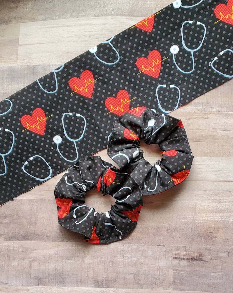 Jumbo Scrunchie Messy Bun Holder Nurse Scrunchie Hair Accessory Dr Heart Scrunchie