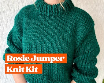 The Rosie Jumper Knit Kit, easy jumper knitting kit, knit your own cropped sweater, beginner friendly, vegan friendly jumper knit kit